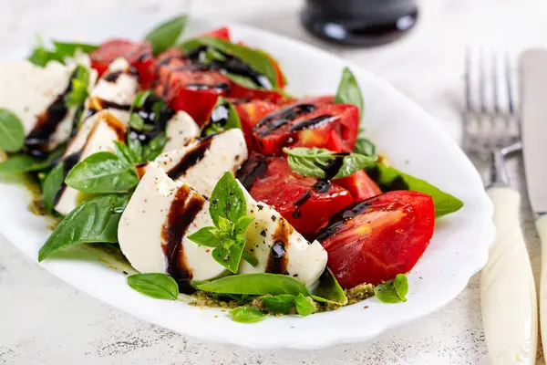 Caprese Salad Tomato Concept Design White Background Close Food Concept — Stock Photo, Image