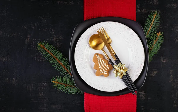 Kutlama Tasarımı Için Noel Sofrası Tatil Kutlaması Mutfak Yemek Masası Stok Resim