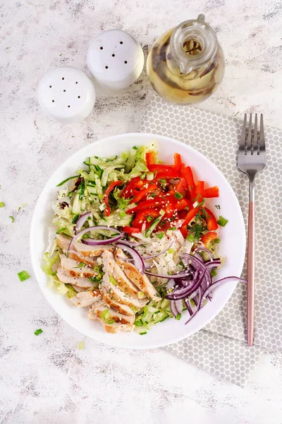 Fresh Salad Grilled Chicken Breast Fillet Lettuce Daikon Red Onions Royalty Free Stock Photos