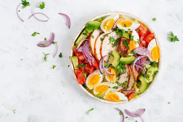 Healthy Cobb Salad Chicken Avocado Tomato Red Onions Eggs American Royalty Free Stock Images