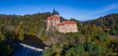 Saksonya, Almanya 'daki Kriebstein Kalesi' nin hava görüntüsü