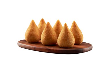 Coxinha, traditional Brazilian snack, stuffed with chicken and fried. Isolated on white background for creating digital arts. Chicken drumstick.