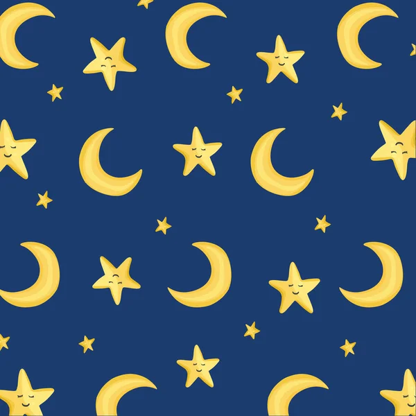 Шаблон Милые Луны Голубом Небе Мультяшном Стиле Векторная Иллюстрация — стоковый вектор
