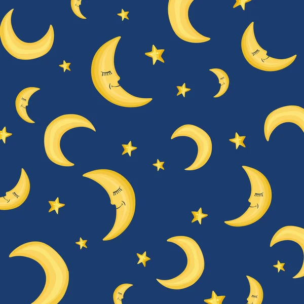 Padrão Luas Bonitos Céu Azul Estilo Dos Desenhos Animados Ilustração — Vetor de Stock