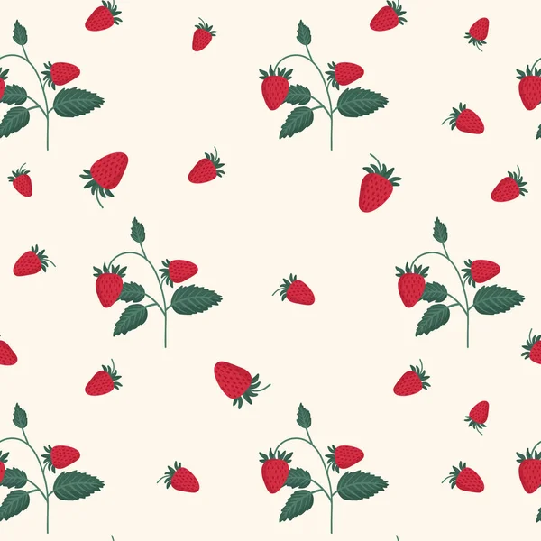 Seamless Pattern Red Strawberries Green Leaves Light Background Vector Illustration — Stock Vector