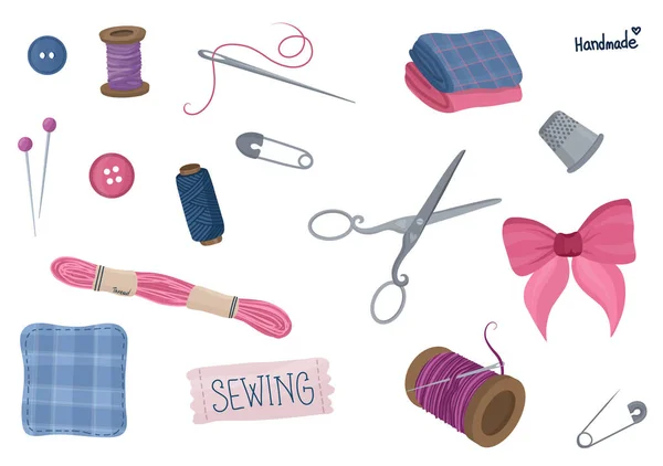 Sewing Set Collection Sewing Supplies Hand Made Vector Illustration — Stock Vector