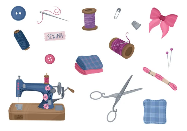 縫製セット 縫製用品のコレクション ベクターイラスト — ストックベクタ