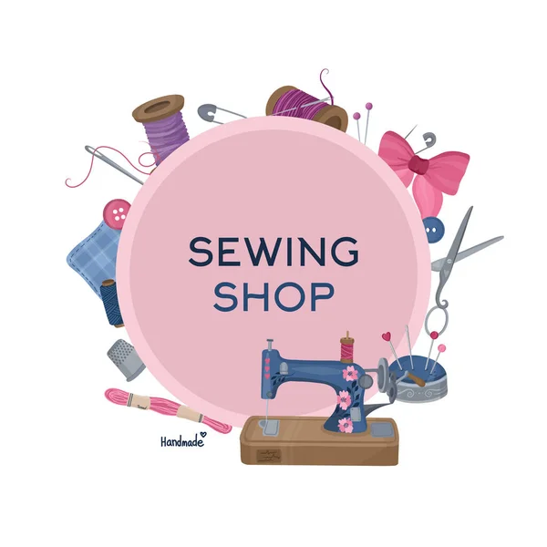Banner Sewing Supplies Sewing Shop Vector Illustration — Stock Vector