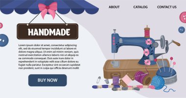 El yapımı afiş web sitesi UI. Dikiş malzemeleri. Vektör illüstrasyonu