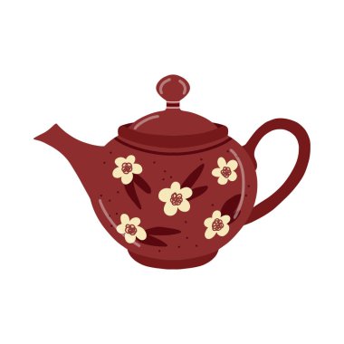 Retro dizaynlı seramik çaydanlık. Çay saati, menü. Vektör illüstrasyonu