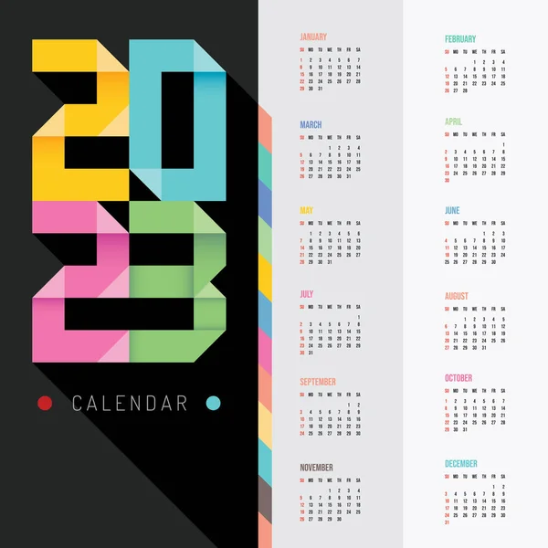 2023 Оригами Календарь Красочные Новым Годом Векторный Дизайн — стоковый вектор