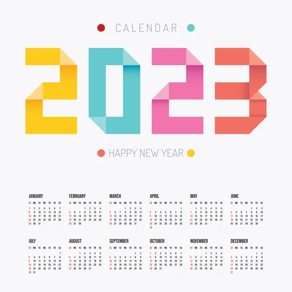 2023 Origami Kalendář Barevné Šťastný Nový Rok Vektorový Design — Stockový vektor