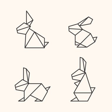 Tavşan kağıdı origami geometrik çizgi tasarım vektör çizimi beyaz üzerinde izole