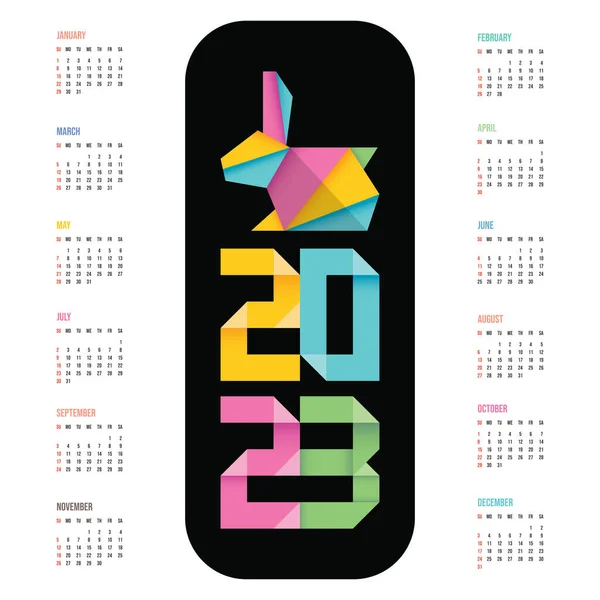 2023 Origami Lapin Calendrier Coloré Heureux Nouvelle Conception Vectorielle Année — Image vectorielle