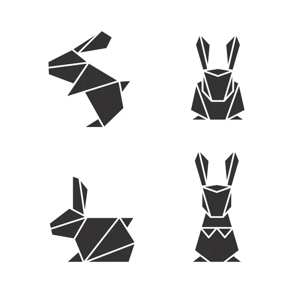 Kaninpapper Origami Geometrisk Glyf Design Vektor Illustration Isolerad Vit — Stock vektor