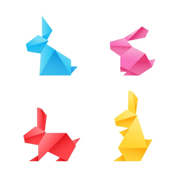Carta Coniglio Origami Disegno Geometrico Del Colore Vettoriale Illustrazione Isolata — Vettoriale Stock