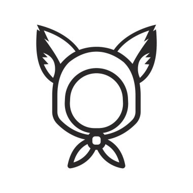 Beyaz arka planda tilki kulaklı kapüşonlu baş simgesi. Vektör illüstrasyonu