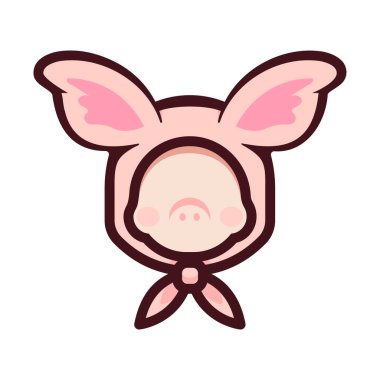 Beyaz arka planda domuz kulaklı kapüşonlu kafa ikonu. Vektör illüstrasyonu