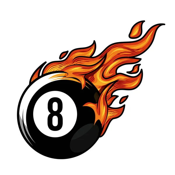 Hot Bilard Ball Numer Osiem Sylwetka Logo Ognia Basen Piłka — Wektor stockowy