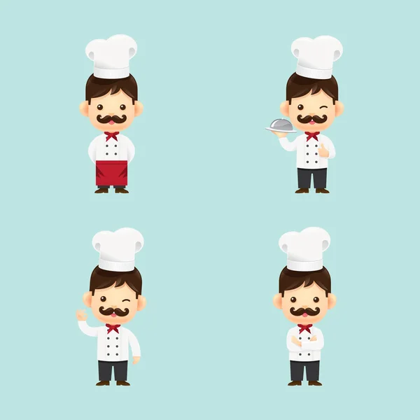 Chef Kids Boy Homem Confiante Cozinhar Crianças Set Ilustração Vetorial — Vetor de Stock