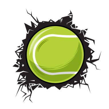 Tenis topu duvarı çatlattı. Tenis kulübü grafik tasarım logoları veya simgeleri. vektör illüstrasyonu