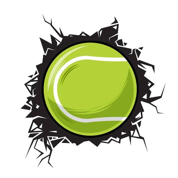 Piłka Tenisowa Pękła Ściana Logo Lub Ikony Klubu Tenisowego Ilustracja — Wektor stockowy