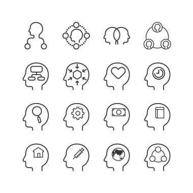 Zihin Haritası Başlığı Bilgisel şablonu. Düz çizgi simgeleri koleksiyonu. basit tasarım vektörü