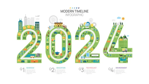 Business 2024 Road Map Timeline Infographic Template Modern Milestone Element — Vetor de Stock