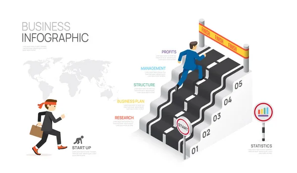 Için Infographic Route Stair Şablonu Çalıştırımı Başarıya Element Diyagramı Başlatılacak — Stok Vektör