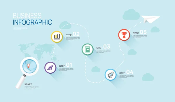 Infographic Πρότυπο Σχεδιασμού Για Τις Επιχειρήσεις Χρονικό Concept Βήματα Διανυσματικό — Διανυσματικό Αρχείο