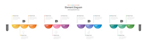 Infographic Template Business Months Modern Timeline Element Diagram Calendar Quarter — 图库矢量图片