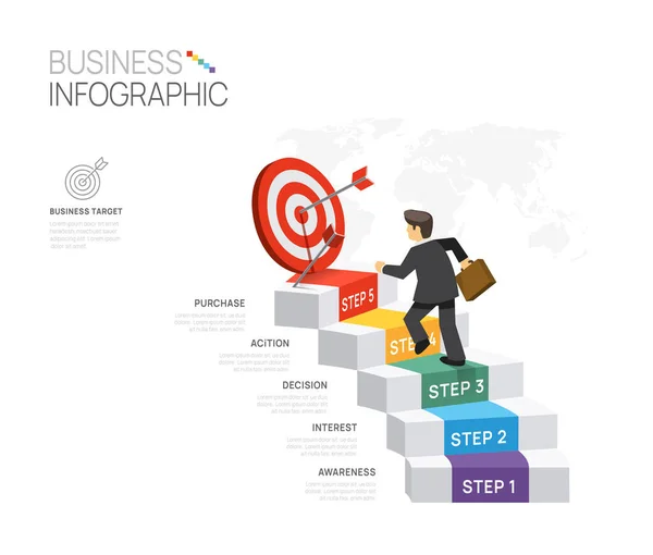 Infographic Template Business Steps Target Diagram Businessman Staircase Presentation Vector — Stock Vector