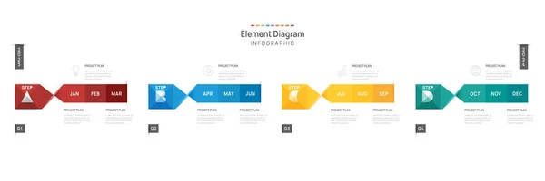 Infographic Template Business Months Modern Timeline Element Diagram Calendar Quarter — Stok Vektör