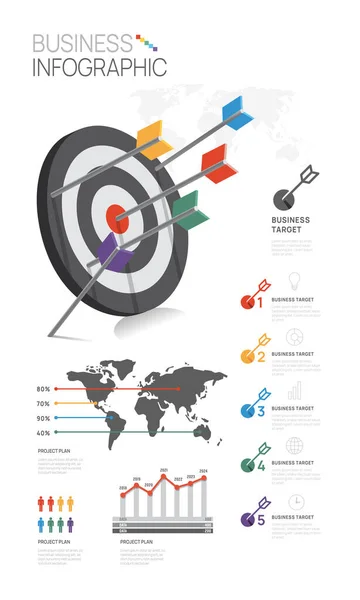 Инфографический Шаблон Бизнеса Шагов Целевая Диаграмма Бизнесмен Лестницей Представление Векторной — стоковый вектор