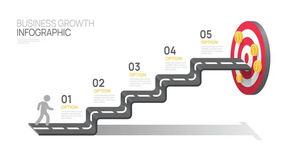 Infografik Geschäftswachstumsdiagramm Vorlage Für Geschäftsziele Moderne Timeline Schritt Marketingdaten Präsentationsvektorinfografiken — Stockvektor