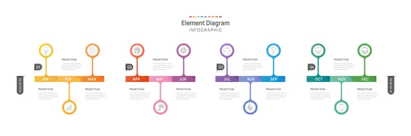 Infografische Template Voor Het Bedrijfsleven Maanden Moderne Tijdlijn Element Diagram — Stockvector