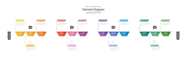 Infographic Template Business Months Modern Timeline Element Diagram Calendar Quarter — Stockvector