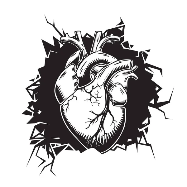 Kırık Kalp Duvarı Kalp Kulübü Grafik Tasarım Logoları Veya Simgeleri — Stok Vektör