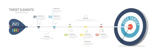 Infographic Πρότυπο Σχεδιασμού Δημιουργικός Στόχος Έννοια Βέλους Βήματα — Διανυσματικό Αρχείο