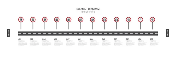 Infographic Roadmap Template Voor Het Bedrijfsleven Maanden Moderne Tijdlijn Element — Stockvector