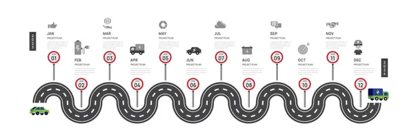 Infografische Roadmap Vorlage Für Unternehmen Monate Moderner Zeitachsendiagramm Kalender Viertelschritte — Stockvektor
