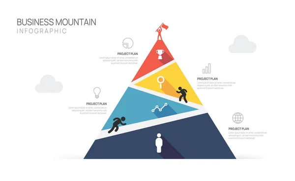 Инфографический Шаблон Развития Бизнеса Концепция Business Mountain Ступенями — стоковый вектор