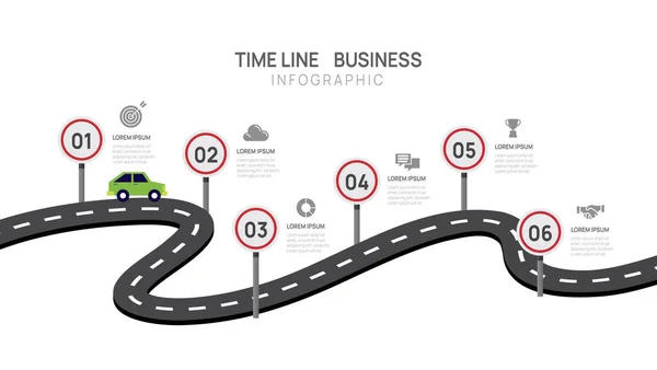 Modelo Estrada Infográfico Para Negócios Passos Diagrama Moderno Linha Tempo — Vetor de Stock