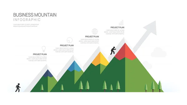 Infographic Business Arrow Büyüme Şablonu Adımlı Business Mountain Konsepti — Stok Vektör
