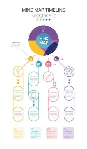用于业务的Infographic Mindmap模板 四步现代思维图解 里程碑表示矢量信息图 — 图库矢量图片