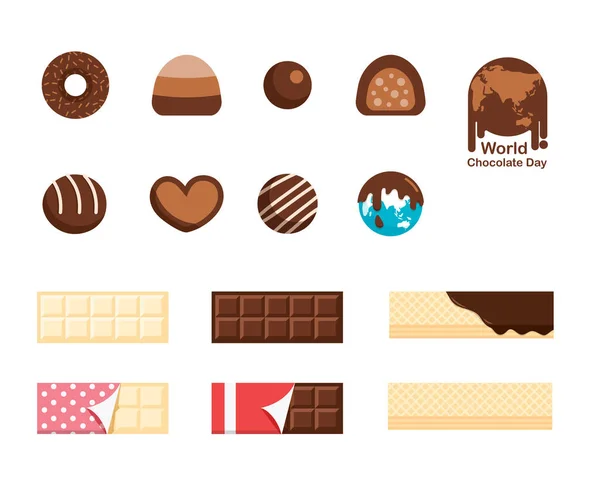 Chocolade Bar Snoep Icoon Set Voor Chocolade Dag Vector — Stockvector