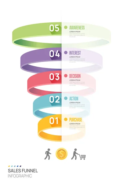 Infographic Sales Funnel Diagram Template Business Modern Timeline Step Level — Stok Vektör