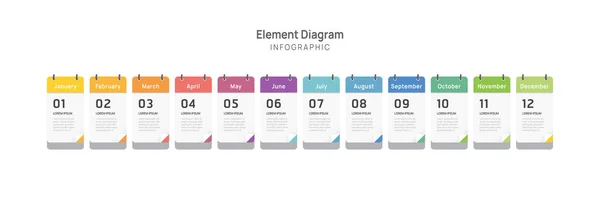 Agenda Modello Infografico Imprese Mesi Calendario Moderno Elemento Timeline Diagramma — Vettoriale Stock