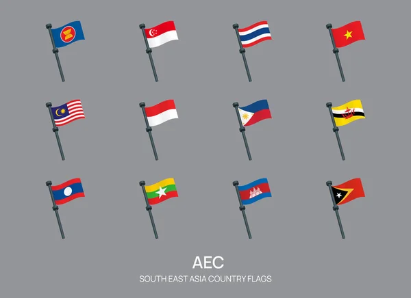 Southeast Asia Countries Flags Set Aec Members Vector Design Element — Stock Vector