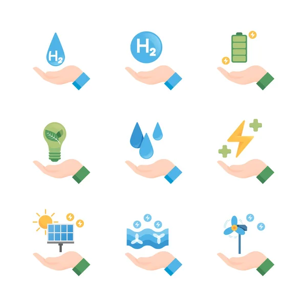 Energisparande Platt Ikoner Samling Miljövänlig Symbol Ikon Set För Webbdesign — Stock vektor